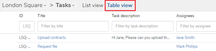 clicking the table tab