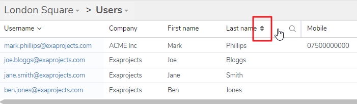 column ordering icon