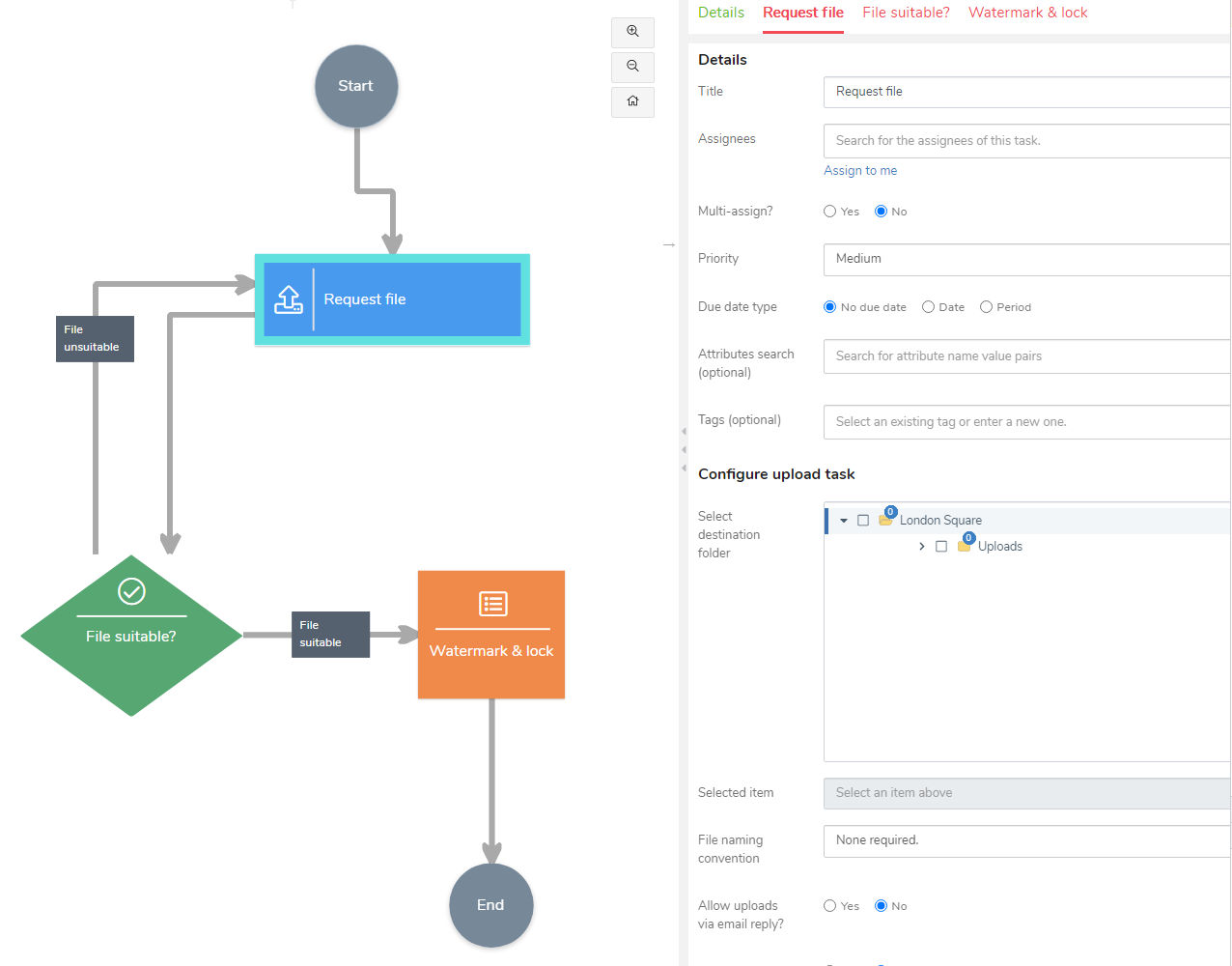 selecting a workflow node